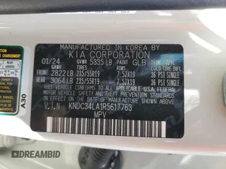 2024 Kia EV6 Wind with VIN KNDC34LA1R5617763, listed as a Copart auction lot 58790344 with 4,650 mi miles and Salvage Title. Bid and sale history available at carsss.com. Image 12.