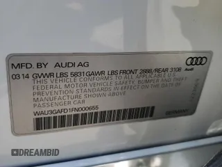 2015 Audi A8 3.0T with VIN WAU3GAFD1FN000655, listed as a Copart auction lot 52792305 with 133,387 mi miles and Salvage Title. Bid and sale history available at DreamBid. Image 14.