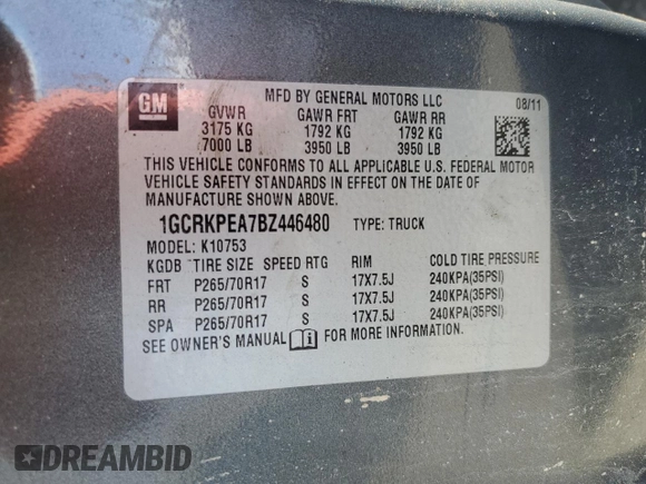 2011 Chevrolet Silverado 1500 Work Truck with VIN 1GCRKPEA7BZ446480, listed as a Copart auction lot 80889684 with 118,737 mi miles and Clean Title. Bid and sale history available at DreamBid. Image 12.