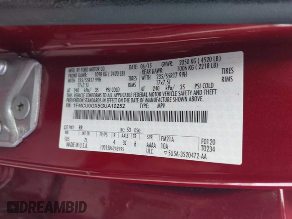 2016 Ford Escape SE with VIN 1FMCU0GX5GUA10252, listed as a IAAI auction lot 41686745 with 37,000 mi miles. Bid and sale history available at carsss.com. Image 9.