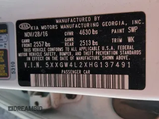 2017 Kia Optima SX with VIN 5XXGW4L2XHG137491, listed as a Copart auction lot 42572805 with 104,323 mi miles and Salvage title. Bid and sale history available at DreamBid. Image 12.