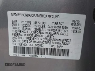 2020 Acura MDX with VIN 5J8YD4H39LL003853, listed as a IAAI auction lot 42731495 with 112,975 mi miles and . Bid and sale history available at DreamBid. Image 9.