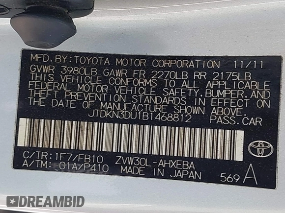 2011 Toyota Prius I z VIN JTDKN3DU1B1468812, wystawiony jako IAAI lot #41992949 z przebiegiem 229 946 mil mil oraz . Historia ofert i sprzedaży dostępna na DreamBid. Obrazek 9.