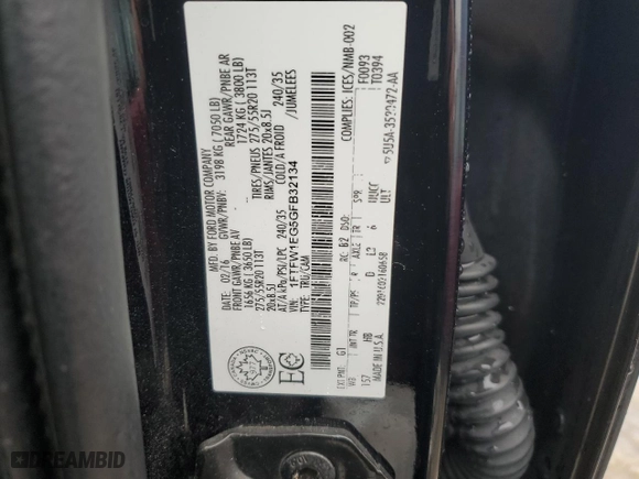2016 Ford F-150 XLT with VIN 1FTFW1EG5GFB32134, listed as a Copart auction lot 44761625 with 186,684 mi miles and Salvage Title. Bid and sale history available at carsss.com. Image 12.