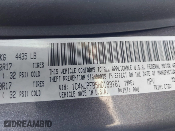 2017 Jeep Patriot Latitude with VIN 1C4NJPFB5HD183761, listed as a IAAI auction lot 41882945 with 136,001 mi miles and . Bid and sale history available at DreamBid. Image 9.