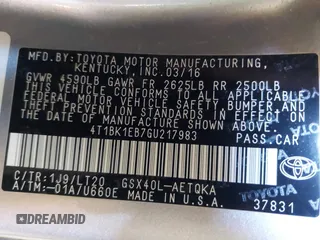 2016 Toyota Avalon Limited with VIN 4T1BK1EB7GU217983, listed as a IAAI auction lot 41445904 with 93,715 mi miles and . Bid and sale history available at DreamBid. Image 9.