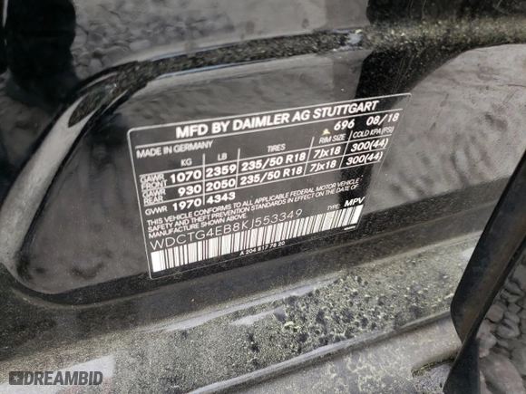 2019 Mercedes-Benz GLA with VIN WDCTG4EB8KJ553349, listed as a Copart auction lot 54315765 with 131,029 mi miles and Clean Title. Bid and sale history available at carsss.com. Image 12.