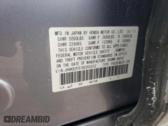 2011 Acura RL Technology with VIN JH4KB2F61BC000552, listed as a Copart auction lot 76321544 with 156,487 mi miles and Salvage Title. Bid and sale history available at DreamBid. Image 10.
