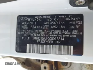2012 Hyundai Accent GS with VIN KMHCT5AE0CU015814, listed as a IAAI auction lot 42535914 with 107,938 mi miles and . Bid and sale history available at DreamBid. Image 9.