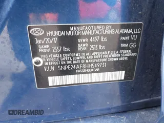 2017 Hyundai Sonata SE with VIN 5NPE24AF8HH549731, listed as a IAAI auction lot 41964904 with 117,228 mi miles and . Bid and sale history available at DreamBid. Image 9.