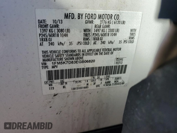 2014 Ford Explorer XLT с VIN 1FM5K7D83EGB06820, выставлен на аукционе Copart как лот 87678445 с пробегом 140 654 миль миль и Списание • Salvage title. История ставок и продаж доступна на DreamBid. Изображение 14.