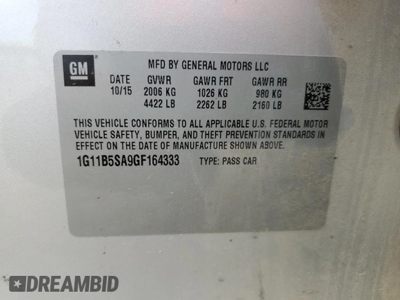 2016 Chevrolet Malibu Limited LS with VIN 1G11B5SA9GF164333, listed as a Copart auction lot 72345224 with 151,405 mi miles and Salvage Title. Bid and sale history available at carsss.com. Image 13.