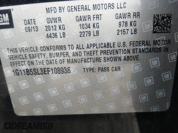 2014 Chevrolet Malibu LS with VIN 1G11B5SL3EF108936, listed as a IAAI auction lot 40973748 with 84,684 mi miles and . Bid and sale history available at DreamBid. Image 9.