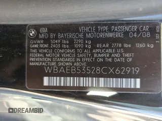 2008 BMW 6 Series 650i with VIN WBAEB53528CX62919, listed as a Copart auction lot 77254374 with 179,029 mi miles and Clean Title. Bid and sale history available at carsss.com. Image 12.