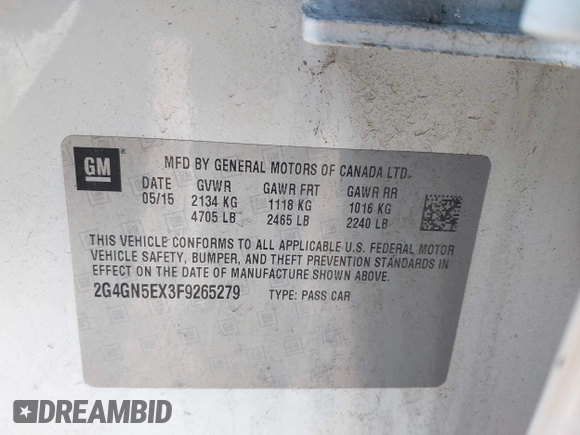 2015 Buick Regal Premium I с VIN 2G4GN5EX3F9265279, выставлен на аукционе IAAI как лот 41882395 с пробегом 124 932 миль миль и . История ставок и продаж доступна на DreamBid. Изображение 9.
