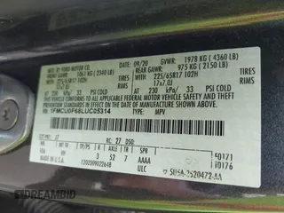 2020 Ford Escape S with VIN 1FMCU0F68LUC05314, listed as a IAAI auction lot 42535666 with Not provided miles and . Bid and sale history available at DreamBid. Image 9.