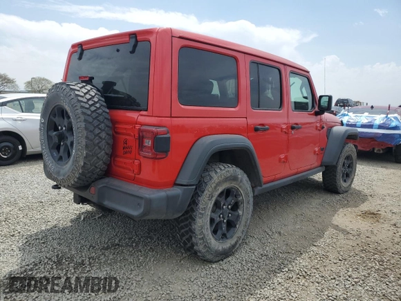 2021 Jeep Wrangler Unlimited Willys with VIN 1C4HJXDM8MW603982, listed as a Copart auction lot 52986495 with 80,474 mi miles and Salvage title. Bid and sale history available at DreamBid. Image 3.