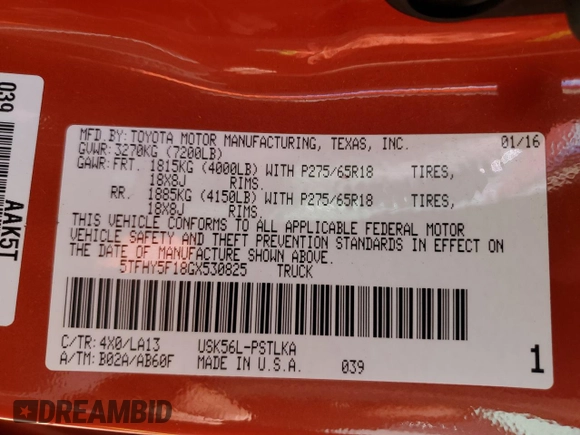 2016 Toyota Tundra 4WD Truck LTD with VIN 5TFHY5F18GX530825, listed as a Copart auction lot 75354624 with 74,513 mi miles and Salvage Title. Bid and sale history available at carsss.com. Image 12.
