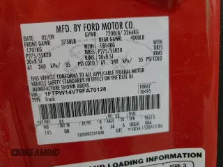 2009 Ford F-150 XL with VIN 1FTPW14V79FA70128, listed as a Copart auction lot 58830945 with 266,689 mi miles and Salvage title. Bid and sale history available at DreamBid. Image 12.