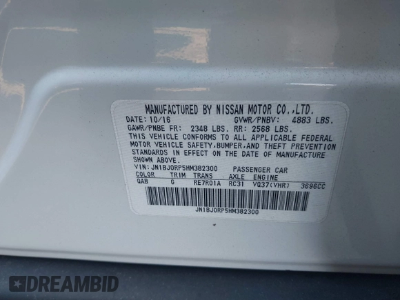 2017 Infiniti QX50 with VIN JN1BJ0RP5HM382300, listed as a IAAI auction lot 41275006 with 91,516 mi miles. Bid and sale history available at carsss.com. Image 9.