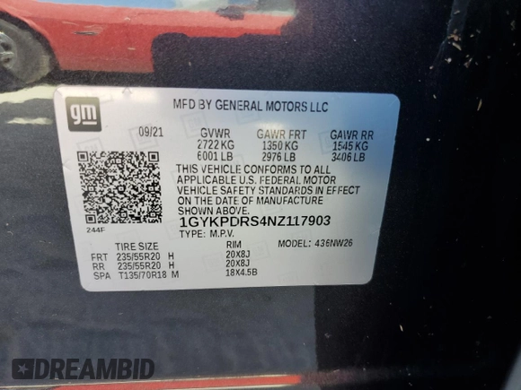 2022 Cadillac XT6 Premium Luxury with VIN 1GYKPDRS4NZ117903, listed as a Copart auction lot 76207334 with 0 mi miles and Non Repairable. Bid and sale history available at carsss.com. Image 14.
