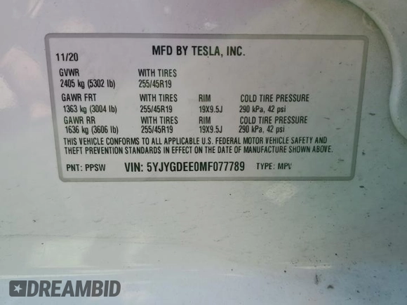 2021 Tesla Model Y Long Range with VIN 5YJYGDEE0MF077789, listed as a Copart auction lot 45838495 with 89,268 mi miles and Salvage Title. Bid and sale history available at DreamBid. Image 12.