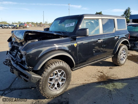 2024 Ford Bronco Badlands with VIN 1FMEE9BP5RLA45061, listed as a Copart auction lot 74186774 with 767 mi miles and Salvage Title. Bid and sale history available at carsss.com. Image 1.
