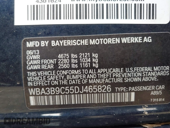 2013 BMW 3 Series 335i xDrive z VIN WBA3B9C55DJ465826, wystawiony jako IAAI lot #42336817 z przebiegiem 81 344 mil mil oraz . Historia ofert i sprzedaży dostępna na DreamBid. Obrazek 9.