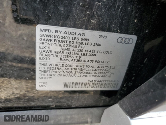 2024 Audi Q5 S line Premium Plus z VIN WA1EAAFYXR2015624, wystawiony jako Copart lot #59953855 z przebiegiem 14 627 mil mil oraz Szkoda całkowita • Salvage title. Historia ofert i sprzedaży dostępna na DreamBid. Obrazek 13.