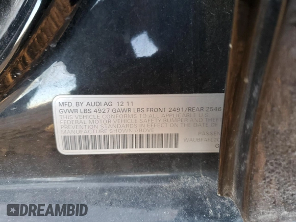 2012 Audi A4 2.0T Premium with VIN WAUBFAFL2CN018535, listed as a Copart auction lot 42313795 with 195,972 mi miles and Salvage Title. Bid and sale history available at carsss.com. Image 12.