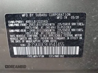 2020 Subaru Forester Limited with VIN JF2SKAUC9LH541455, listed as a IAAI auction lot 42201041 with 50,128 mi miles and . Bid and sale history available at DreamBid. Image 9.