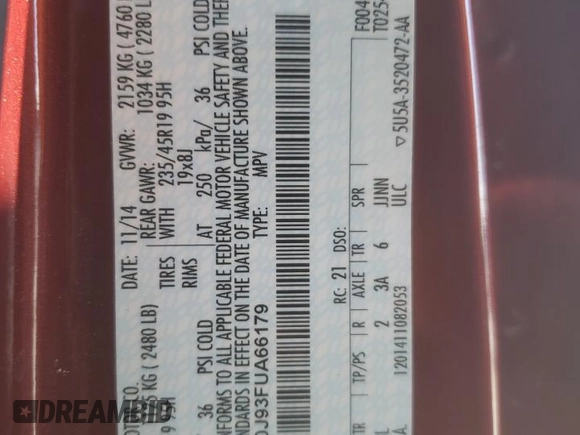 2015 Ford Escape Titanium z VIN 1FMCU0J93FUA66179, wystawiony jako Copart lot #61956325 z przebiegiem 82 889 mil mil oraz Szkoda całkowita • Salvage title. Historia ofert i sprzedaży dostępna na DreamBid. Obrazek 13.