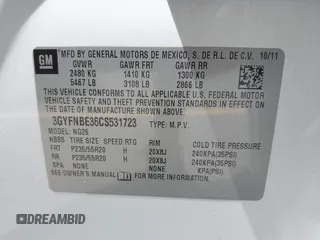 2012 Cadillac SRX Performance Collection с VIN 3GYFNBE36CS531723, выставлен на аукционе IAAI как лот 42243041 с пробегом 193 695 миль миль и . История ставок и продаж доступна на DreamBid. Изображение 9.