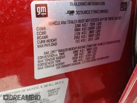 2022 GMC Sierra 1500 Elevation with VIN 3GTU9CET7NG196551, listed as a Copart auction lot 54537325 with 52,870 mi miles and Salvage Title. Bid and sale history available at DreamBid. Image 12.
