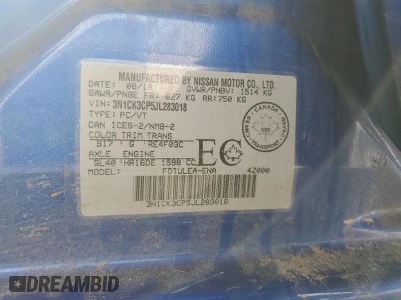 2018 Nissan Micra S z VIN 3N1CK3CP5JL283018, wystawiony jako Copart lot #49587575 z przebiegiem 111 110 mil mil oraz Szkoda całkowita • Salvage title. Historia ofert i sprzedaży dostępna na DreamBid. Obrazek 12.