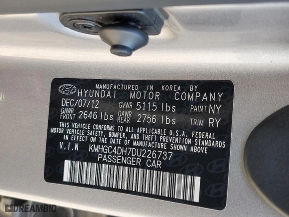 2013 Hyundai Genesis 5.0L R-Spec with VIN KMHGC4DH7DU226737, listed as a Copart auction lot 86535294 with 123,206 mi miles and Salvage Title. Bid and sale history available at carsss.com. Image 13.