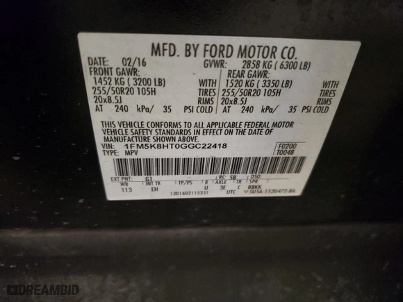 2016 Ford Explorer Platinum with VIN 1FM5K8HT0GGC22418, listed as a Copart auction lot 48736625 with 186,835 mi miles and Salvage Title. Bid and sale history available at carsss.com. Image 13.
