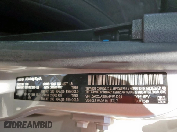 2017 Jeep Renegade Latitude with VIN ZACCJABB6HPE61224, listed as a Copart auction lot 57641775 with 127,078 mi miles and Salvage title. Bid and sale history available at DreamBid. Image 13.