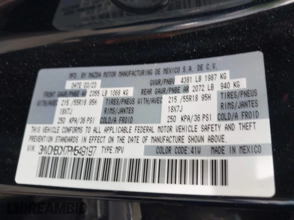 2023 Mazda CX-30 S Carbon Edition с VIN 3MVDMBCM7PM549197, выставлен на аукционе IAAI как лот 42224977 с пробегом 22 201 миль миль и . История ставок и продаж доступна на DreamBid. Изображение 9.