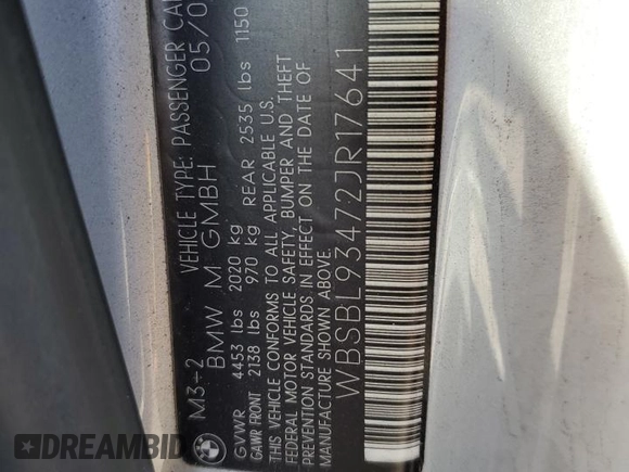 2002 BMW 3 Series M3 with VIN WBSBL93472JR17641, listed as a Copart auction lot 78498394 with 132,972 mi miles and Salvage Title. Bid and sale history available at DreamBid. Image 12.