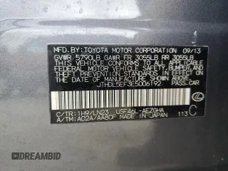 2014 Lexus LS 460 L with VIN JTHDL5EF3E5006192, listed as a Copart auction lot 58060605 with Not provided miles and Clean title. Bid and sale history available at DreamBid. Image 12.