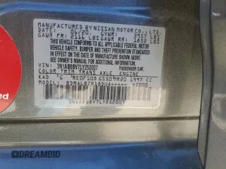 2020 Nissan Sentra S with VIN 3N1AB8BV7LY252007, listed as a Copart auction lot 81673984 with 54,126 mi miles and Salvage Title. Bid and sale history available at carsss.com. Image 12.