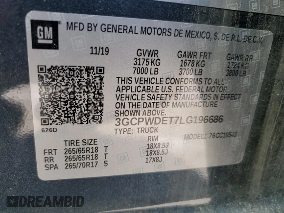 2020 Chevrolet Silverado 1500 RST with VIN 3GCPWDET7LG196686, listed as a Copart auction lot 49129375 with 72,562 mi miles and Salvage Title. Bid and sale history available at DreamBid. Image 13.