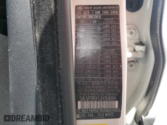 2018 Land Rover Range Rover Evoque SE with VIN SALVP2RX1JH304995, listed as a Copart auction lot 56600875 with 52,001 mi miles and Salvage title. Bid and sale history available at DreamBid. Image 14.