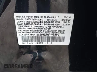 2016 Honda Pilot LX with VIN 5FNYF6H16GB095208, listed as a IAAI auction lot 40512118 with 150,280 mi miles. Bid and sale history available at carsss.com. Image 9.