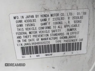 2008 Acura TSX z VIN JH4CL96848C020220, wystawiony jako IAAI lot #42146463 z przebiegiem 172 345 mil mil oraz . Historia ofert i sprzedaży dostępna na DreamBid. Obrazek 9.