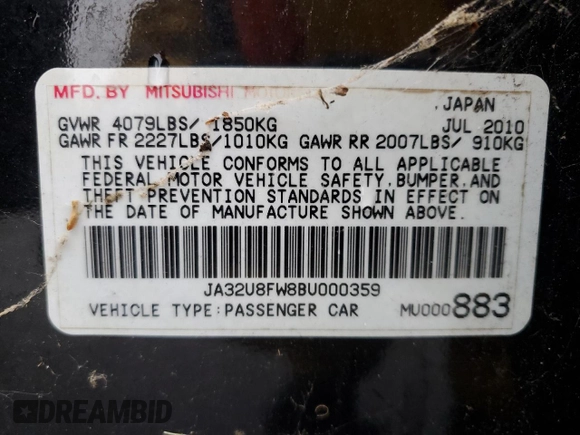 2011 Mitsubishi Lancer GTS z VIN JA32U8FW8BU000359, wystawiony jako Copart lot #80375724 z przebiegiem 112 837 mil mil oraz Czysty tytuł • Clean title. Historia ofert i sprzedaży dostępna na DreamBid. Obrazek 12.