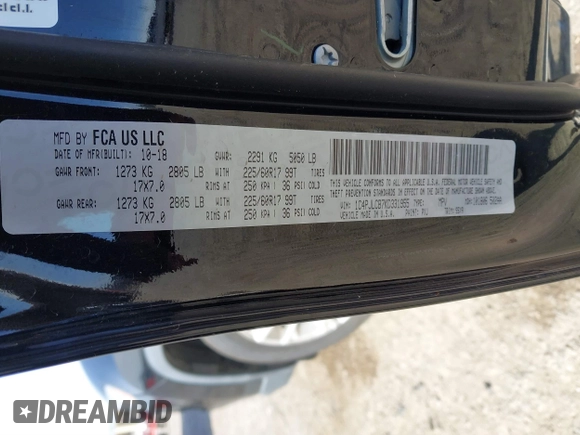 2019 Jeep Cherokee Latitude with VIN 1C4PJLCB7KD331955, listed as a IAAI auction lot 41813248 with 96,212 mi miles. Bid and sale history available at carsss.com. Image 9.