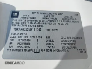 2009 GMC Yukon Denali z VIN 1GKFK03239R171047, wystawiony jako IAAI lot #42249148 z przebiegiem 148 244 mil mil oraz . Historia ofert i sprzedaży dostępna na DreamBid. Obrazek 9.