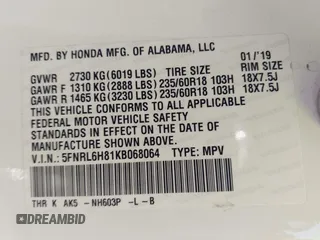 2019 Honda Odyssey Touring with VIN 5FNRL6H81KB068064, listed as a IAAI auction lot 41998072 with 83,280 mi miles. Bid and sale history available at carsss.com. Image 9.